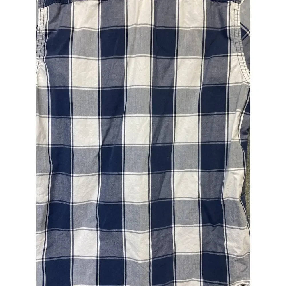Abercrombie & Fitch Boys Muscle Button Up Kids Size M Plaid Short Sleeve, Blue